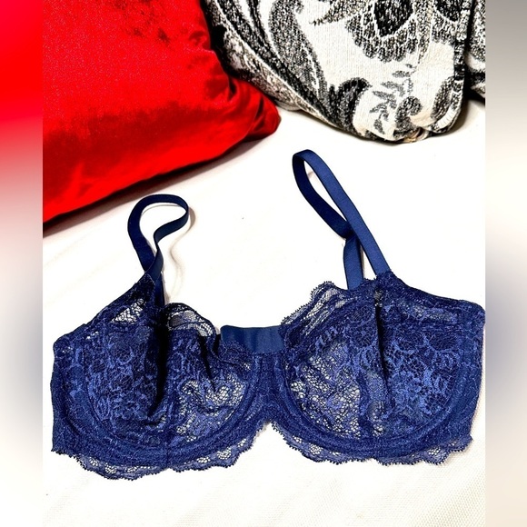 BRA LIBERT’E 32DD 32E NAVY BLUE LACE UNDERWIRE SEMI SHEER 3448 PS - Picture 1 of 8